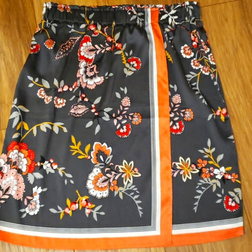 Satiny Faux Wrap Pull On Skirt